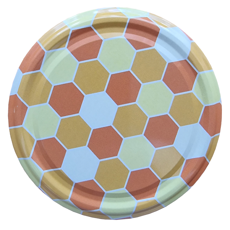 Viečko na med TO 82 - Hexagon bielo-žlto-oranžový