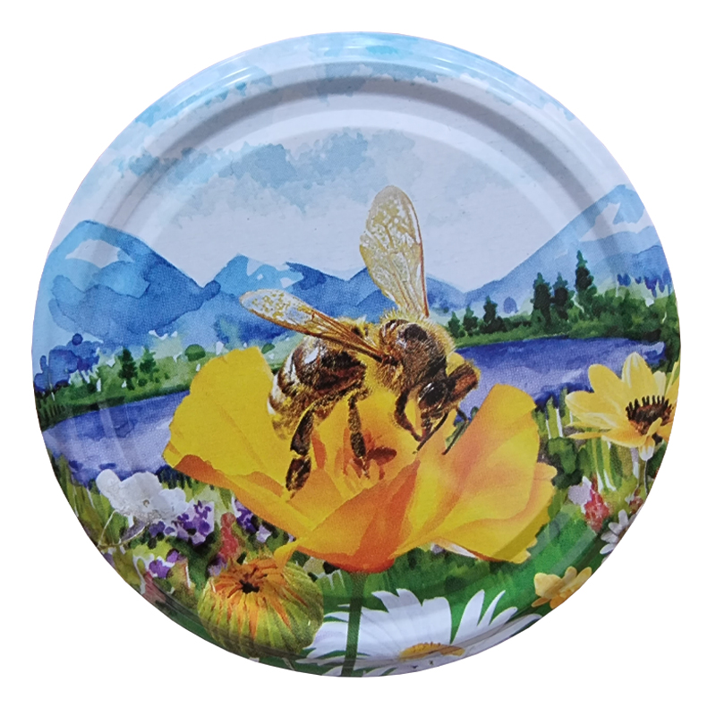 Viečko na med TO 82 - Včielka na maľovanej lúke